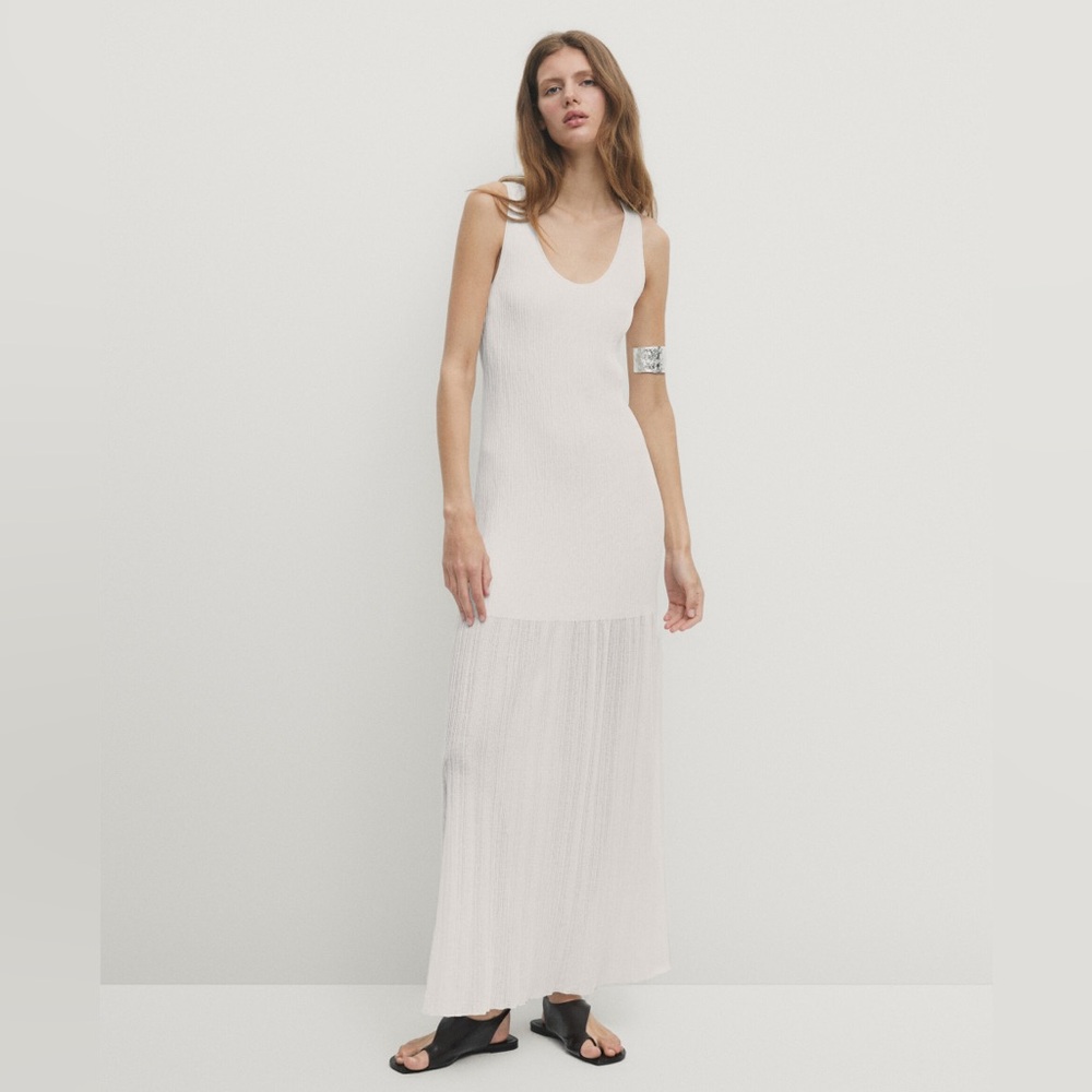 NWT Massimo Dutti Women's Long Strappy Dress Double Fabric White Large